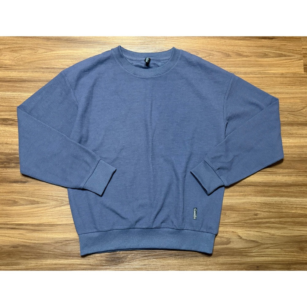 Comfrt Waffle Knit Lounge Set Shirt & Wide Leg Pants Blue Grey Mismatched Size - Picture 2 of 16